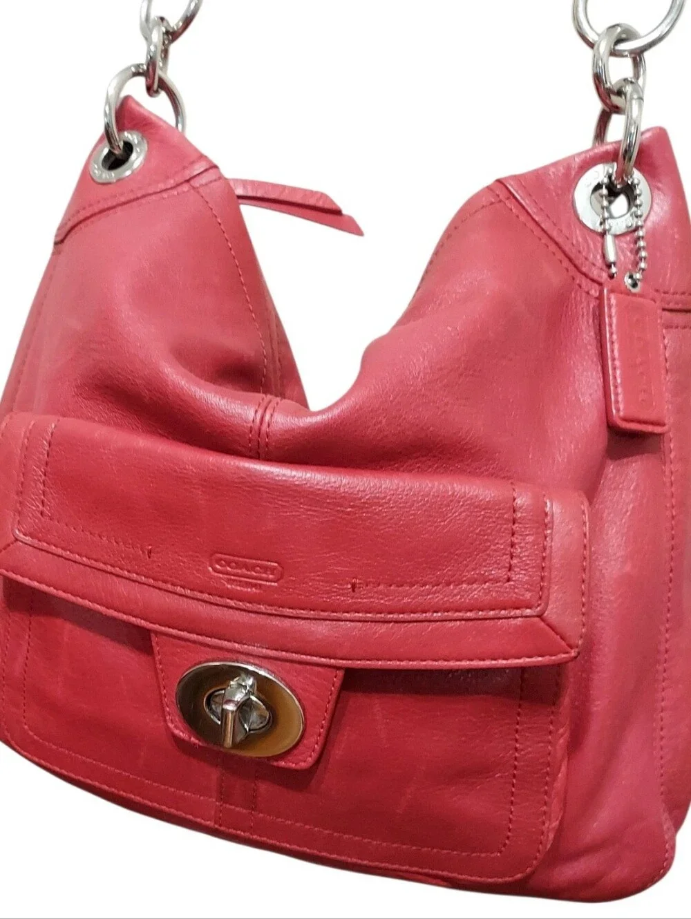 Coach Y2K Vintage Hamptons Leather Turnlock Shoulder Tote No. F15687 Great Cond